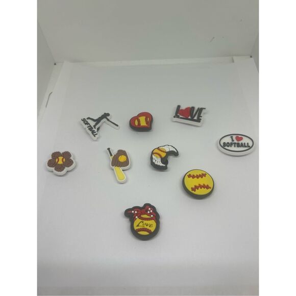 Softball Themed Shoe Charms – 9 Piece Set - Picture 1 of 1